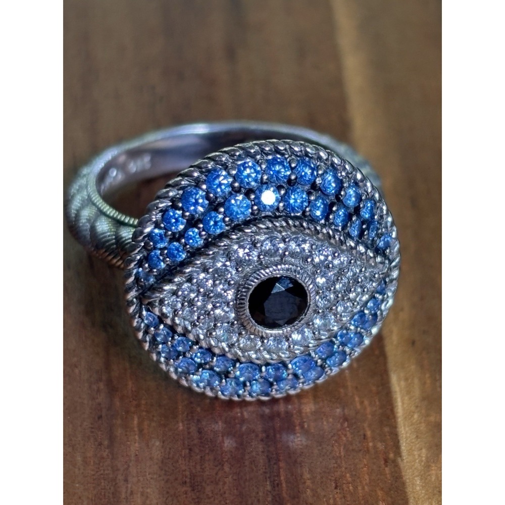 Judith Ripka Blue Pave Evil Eye Sterling Silver Cocktail Ring Size 8